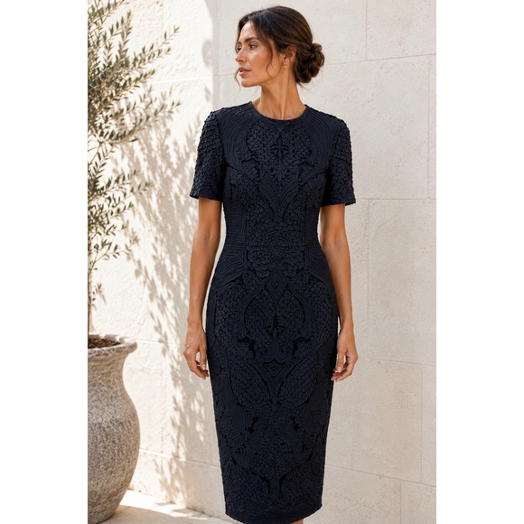 Pankaj & Nidhi Dresses & Skirts - Pankaj & Nidhi MILANY‎ Black CUTWORK MIDI Dress WOMEN 6 Anthropologie